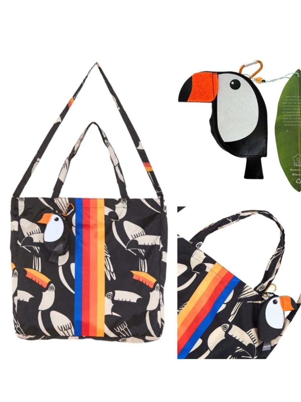 NEW FARM Rio Toucan Fruit Bag Foldable Tote w/ Detachable Carrying Case Pouch - Picture 4 of 6